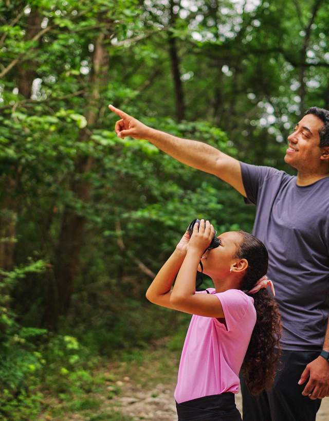 Girl Binoculars with Dad pointing