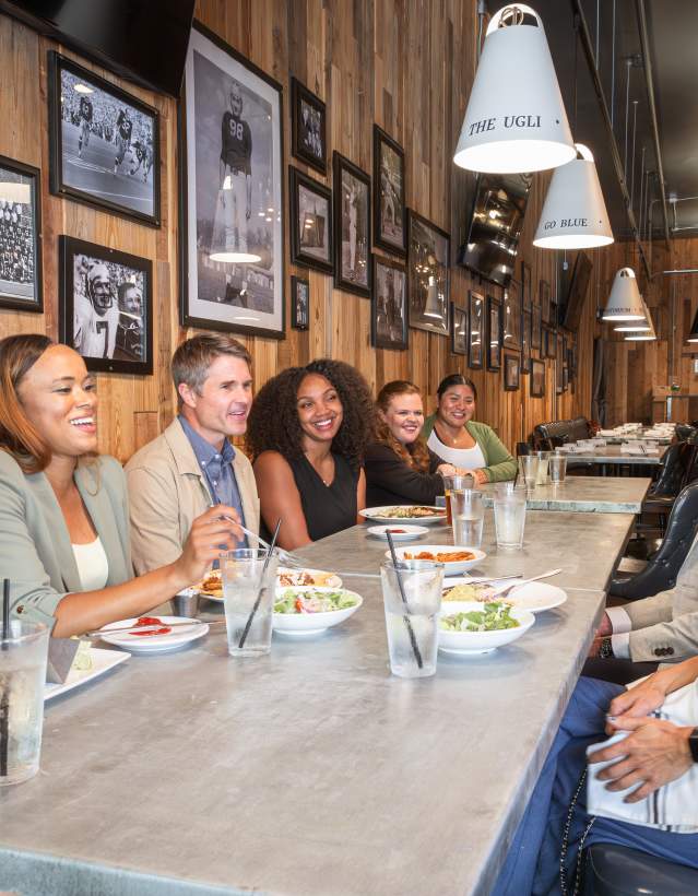 Group of professionals dining at a restaurant
