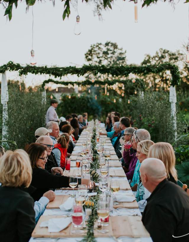 Group having an outdoor dinner in a garden at Cornman