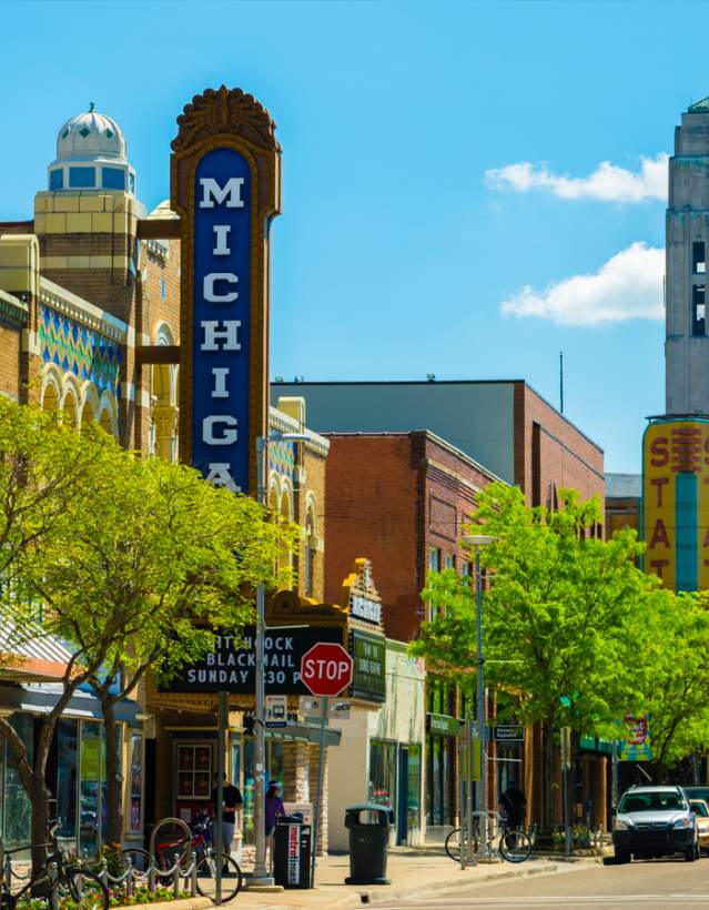 View down Liberty Street of Michigan and State Theater