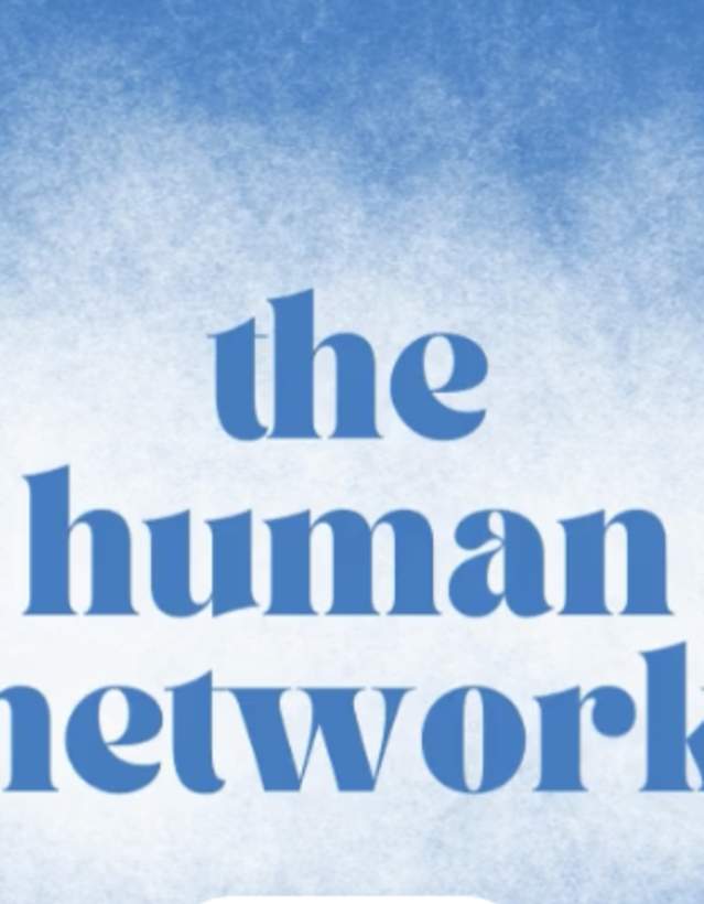 Blue background with cloud saying The Human Network in the middle