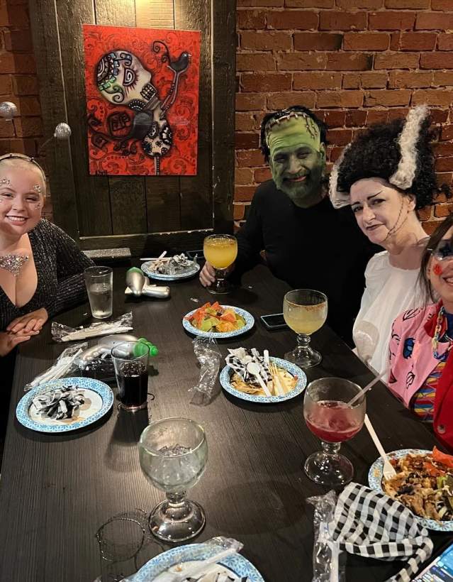 Group in Halloween costumes at Maiz