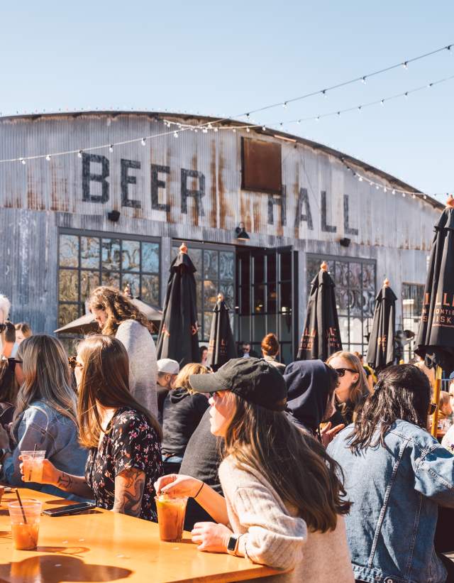 Outdoor patio at Central Machine Works Brewery in Austin Texas