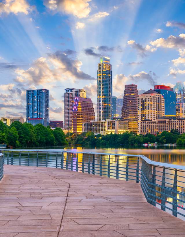 Downtown Austin TX Skyline from the Boardwalk