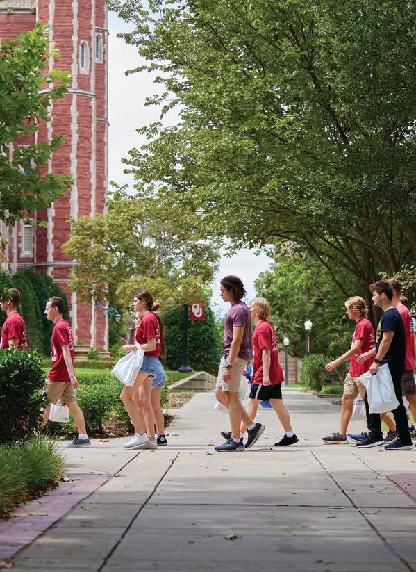 Students walking on campus at the University of Oklahoma