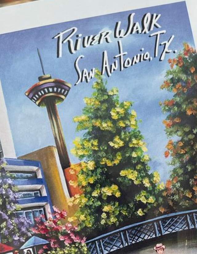 Postcard painting of Tower of the Americas