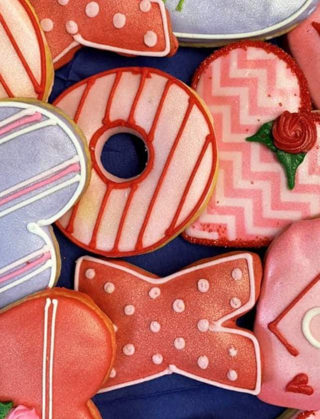 A collection of cookies decorated for Valentine's Day