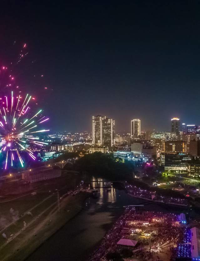 Fireworks light up the night sky over Fort Worth during Fourth of July festivities.