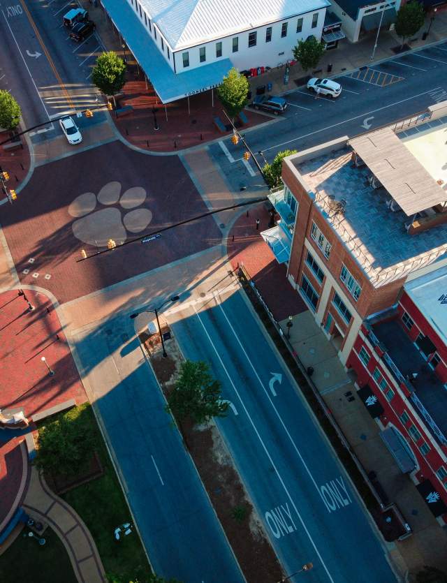 Toomer's corner, drone shot, sunrise