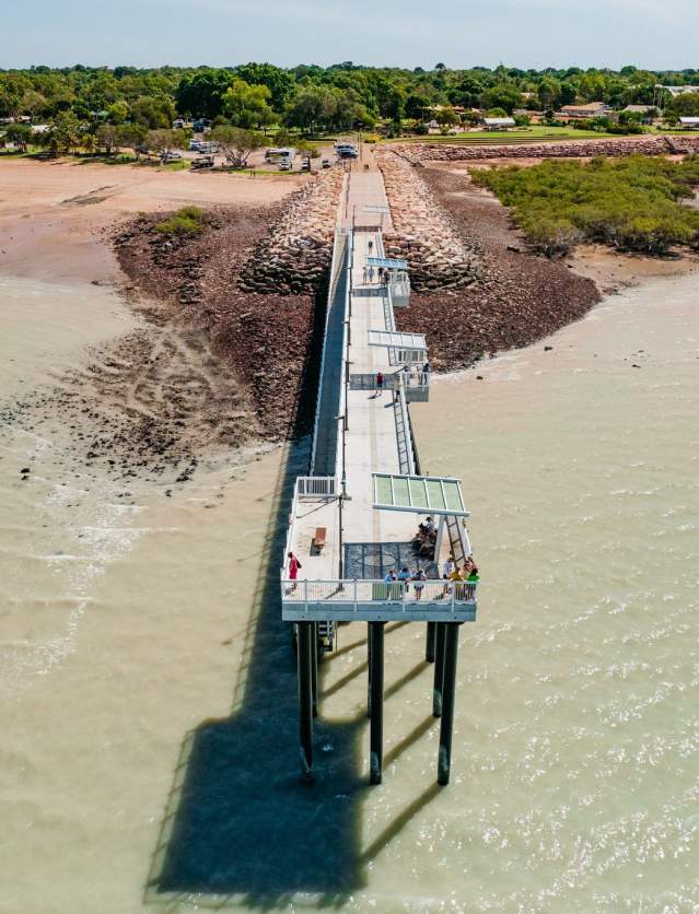 Aerial view of the new Town Beach Jetty in Broome from the water