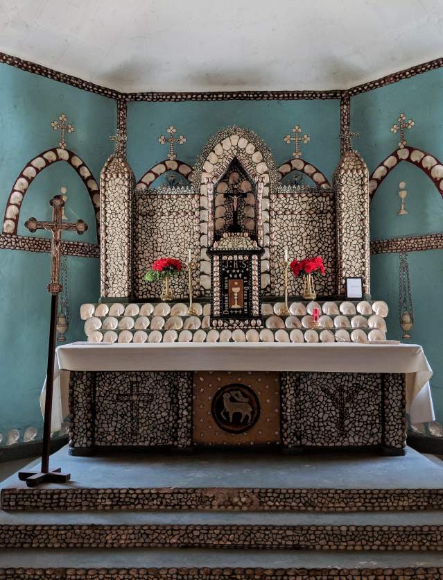 Pearl shell decorated altar at the Sacred Heart Church in Beagle Bay