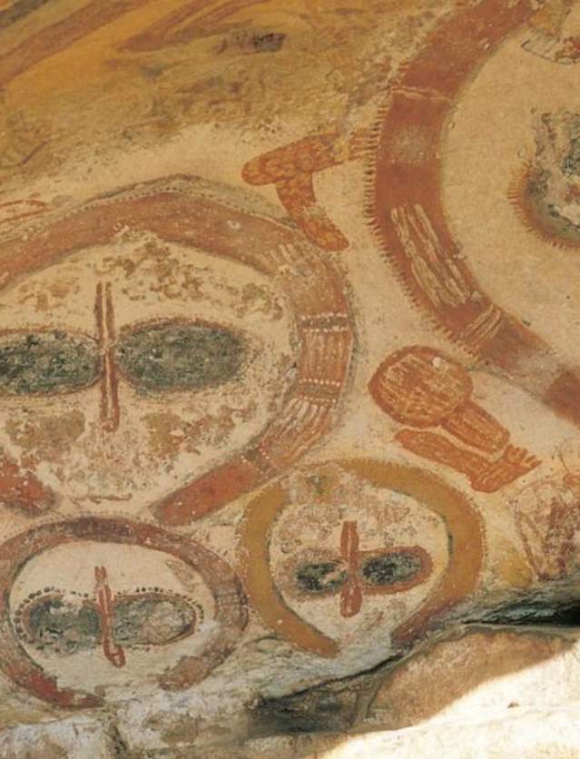 Rock art depicting Wandjina imagery, on the Kimberley Coast
