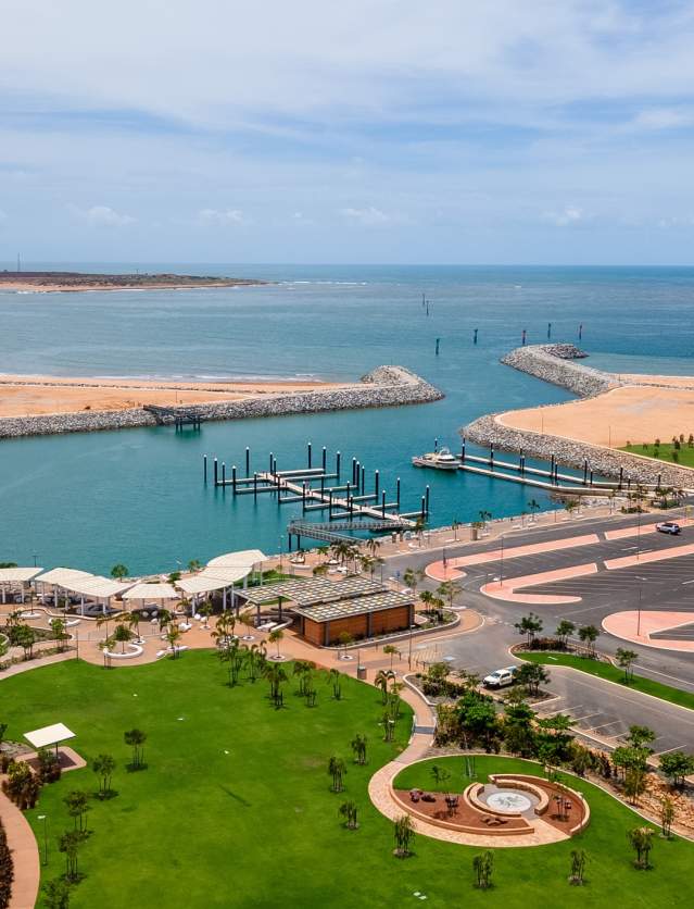 Aerial view of the Spoilbank Marina recreation area in Port Hedland