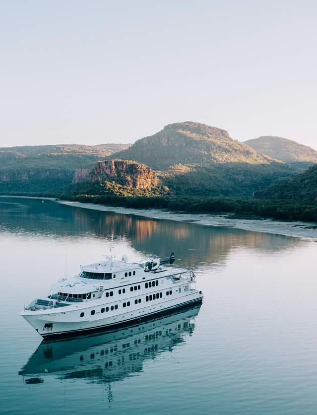 An expedition cruise ship on the Kimberley Coast