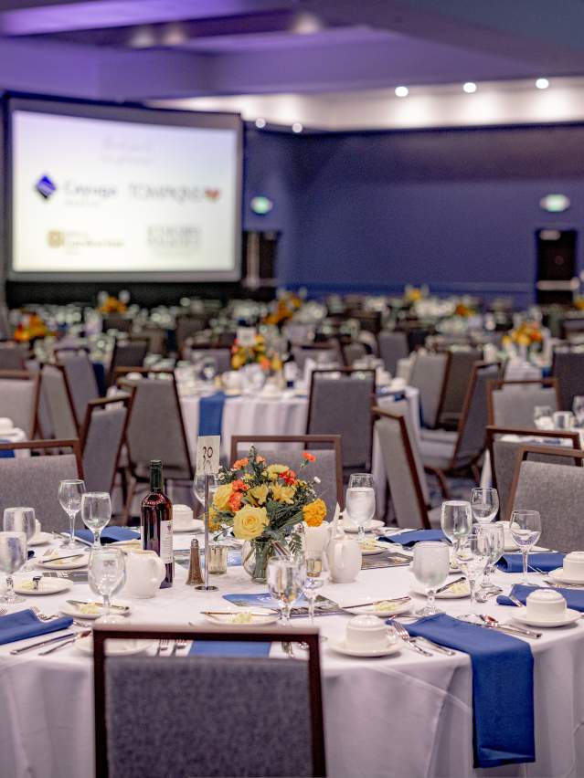 round table with blue and yellow for banquet
