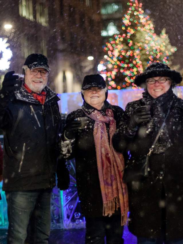 three older people on The Commons in Winter