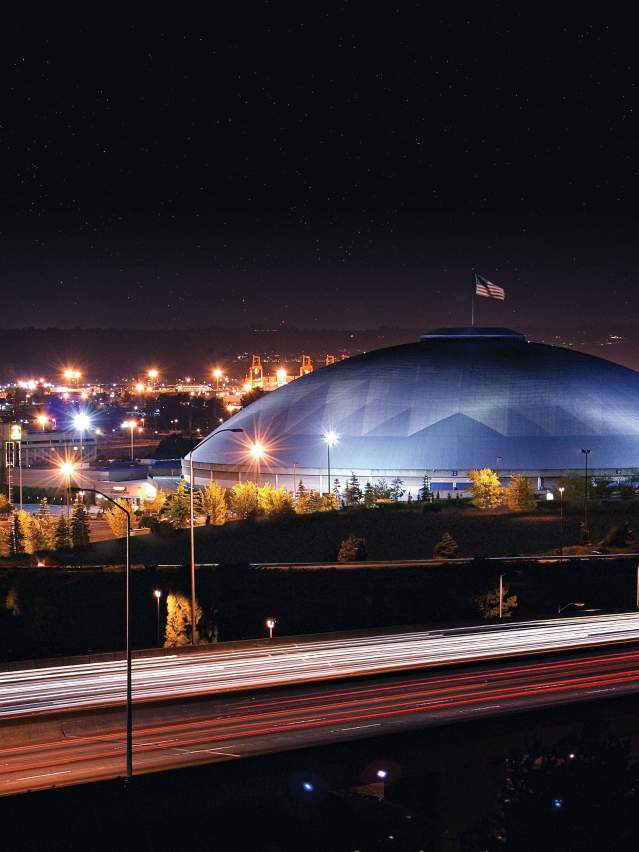 Tacoma Dome at night
