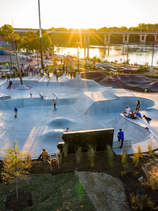 The sun sets behind the Riverfront Skate Park in Fort Smith.