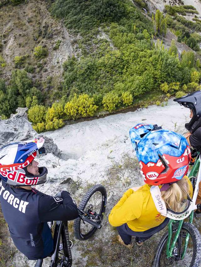 A group of pro riding scope out potential lines for the Natural Selection Bike event