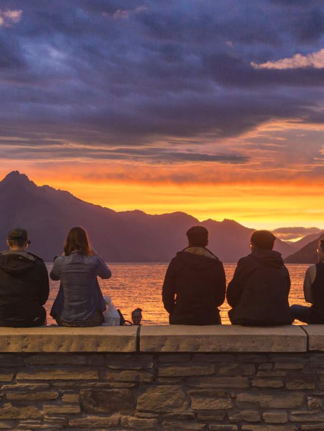 Fiery Sunset From Queenstown Beach in Summer