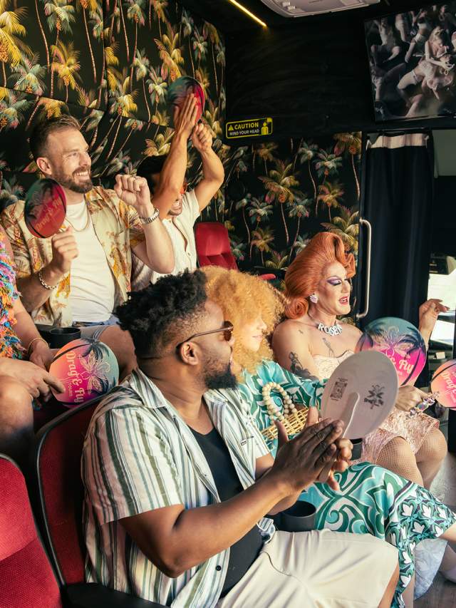 People on bus at Drag & Fly Tour in Palm Springs