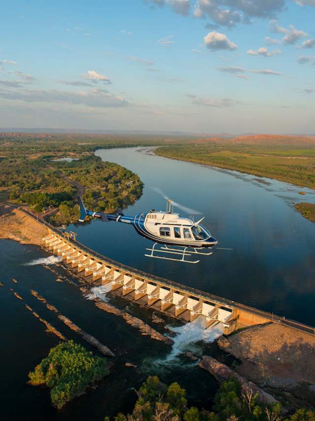 HeliSpirit flying over Diversion Dam, Kununurra