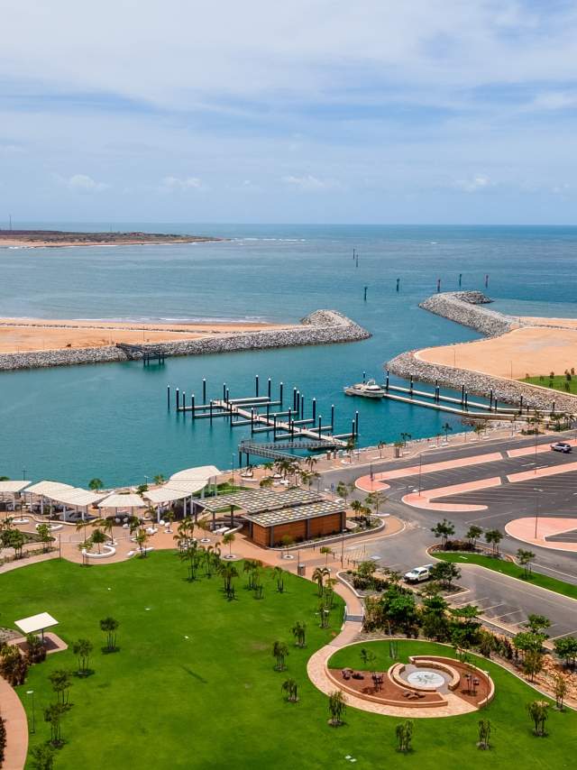 Aerial view of the Spoilbank Marina recreation area in Port Hedland