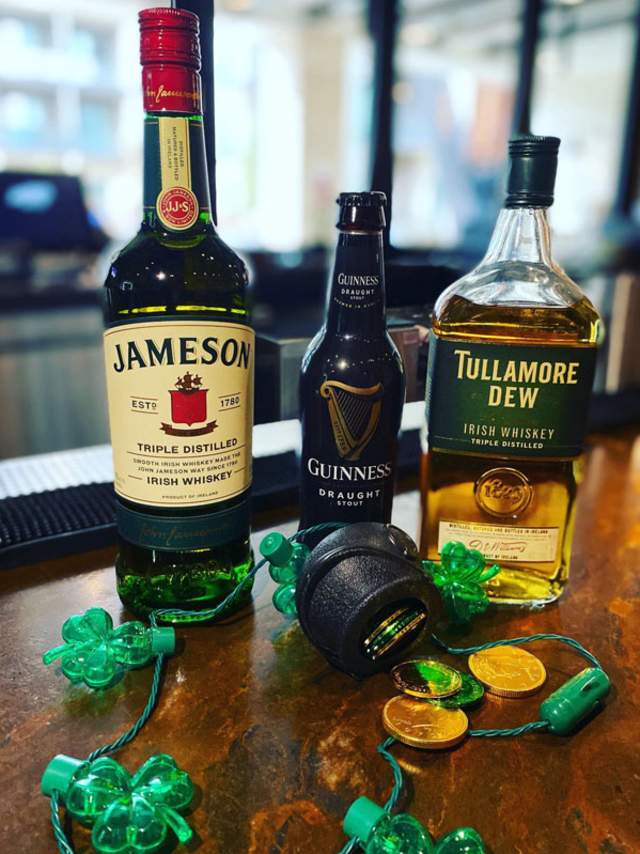 Whiskey bottles on a table