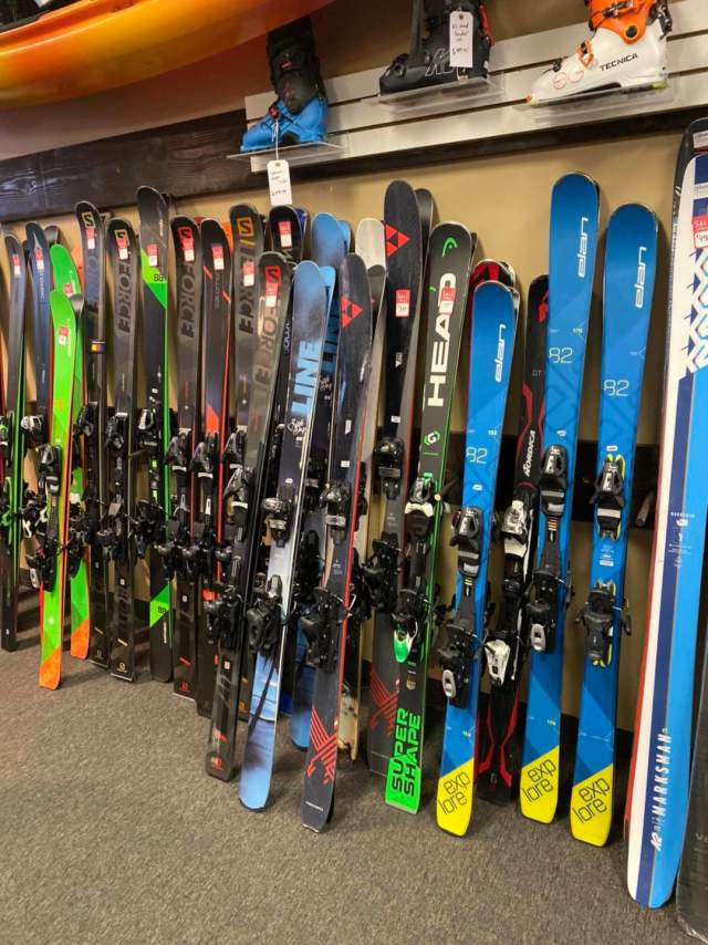 Skis on display in a store