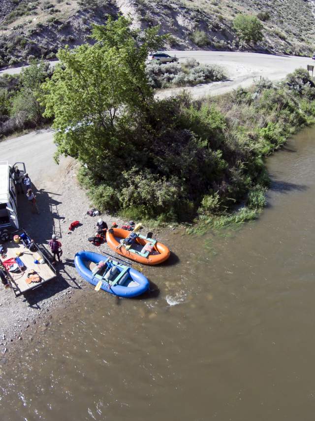 Launching rafts onto the river in New Mexico