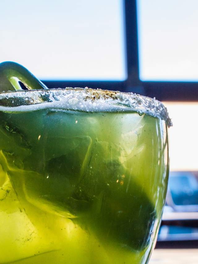 A back lit jalapeno margarita.