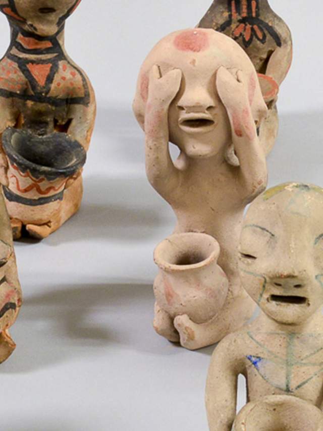 Tesuque pottery figures of Rain Gods