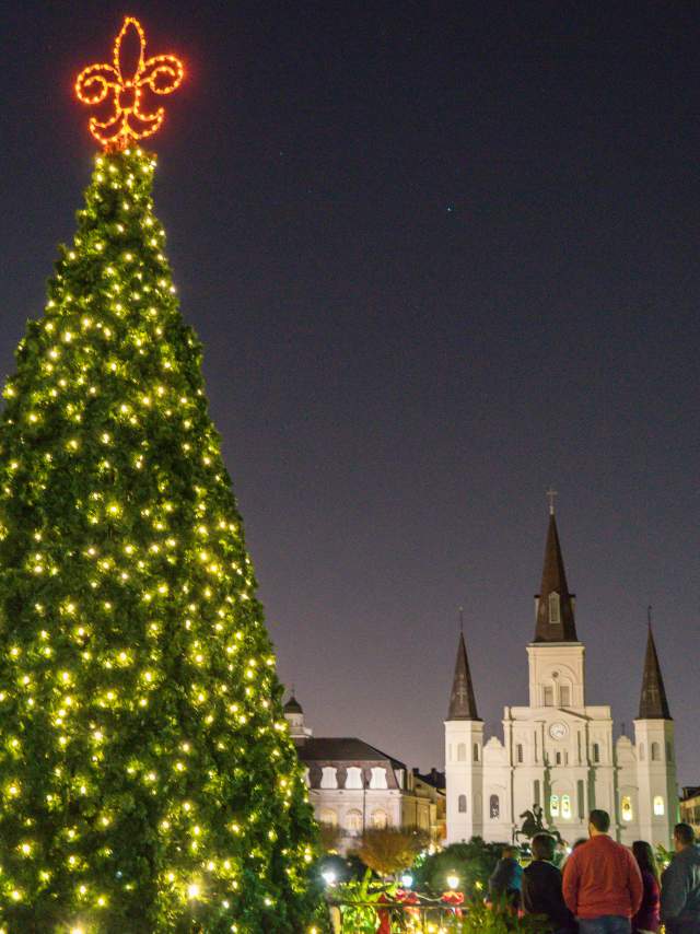 St. Louis Cathedral and Jackson Square at Christmas