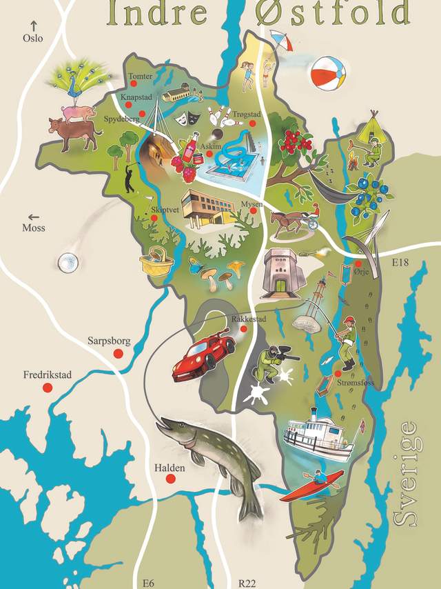Indre Østfold kart med illustrasjoner