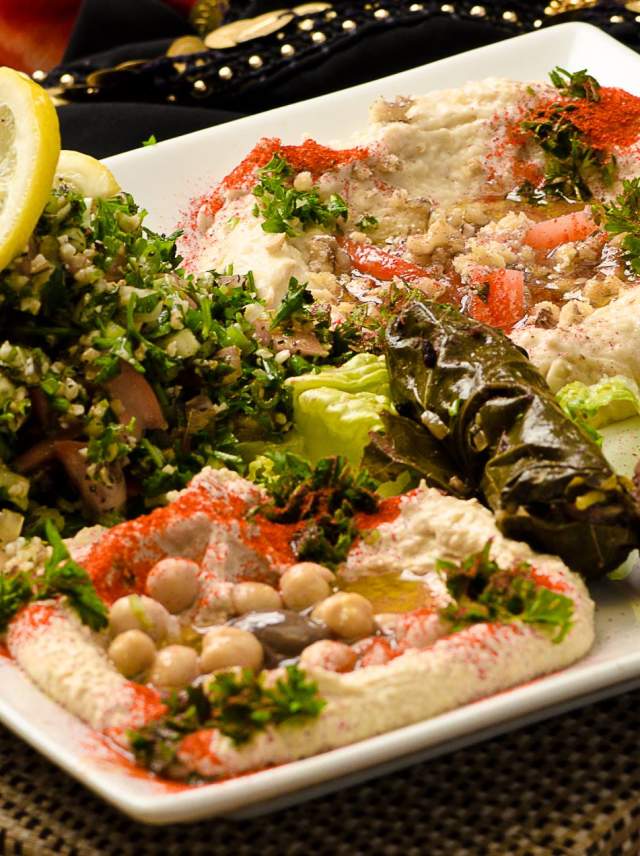 A plate of Mediterranean food