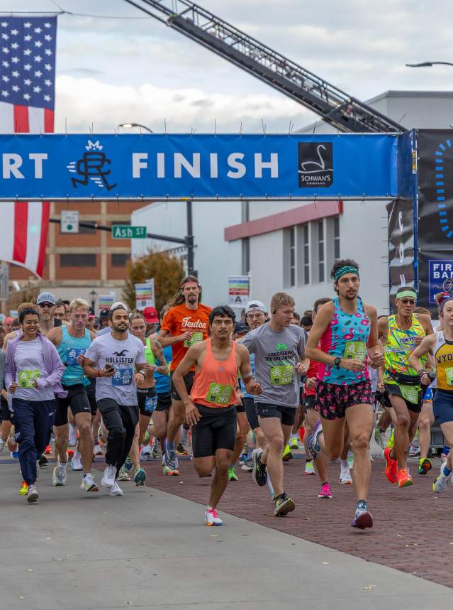 Runners at the start of the Crossroads Marathon