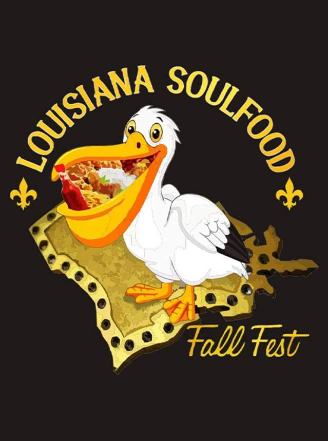 Website header promoting the Louisiana SoulFood Fall Festival, featuring a pelican with a bill full of food