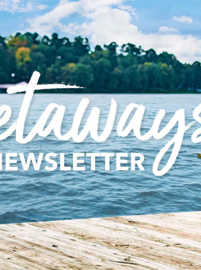 Shreveport-Bossier Getaways newsletter header - woman on dock at Caddo Lake