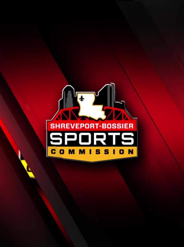 Shreveport-Bossier Sports Commission logo on red background