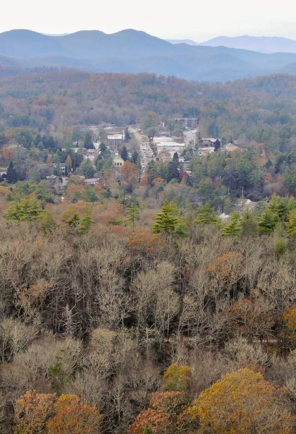 An aerial view of Highlands,North Carolina in the fall.