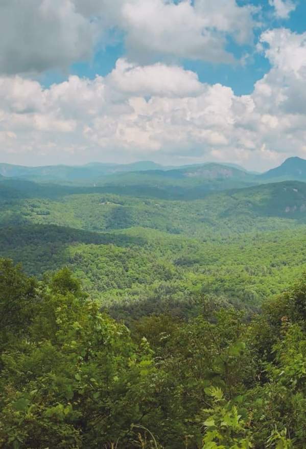 A panoramic view of the Blue Ridge Mountains near Highlands, North Carolina.