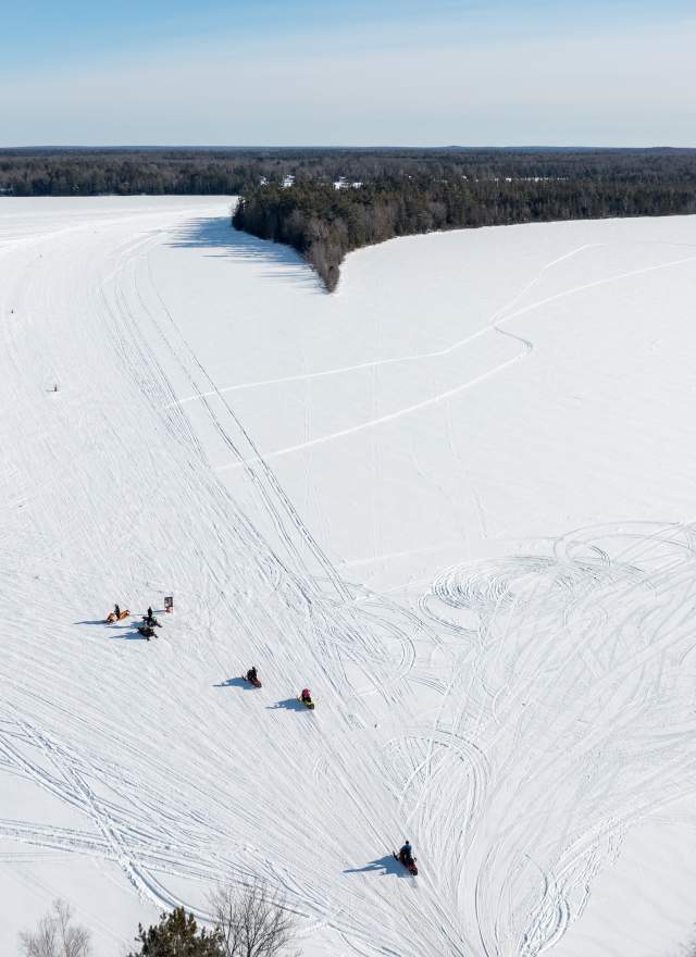 Snowmobiling Spirit Lake Drone