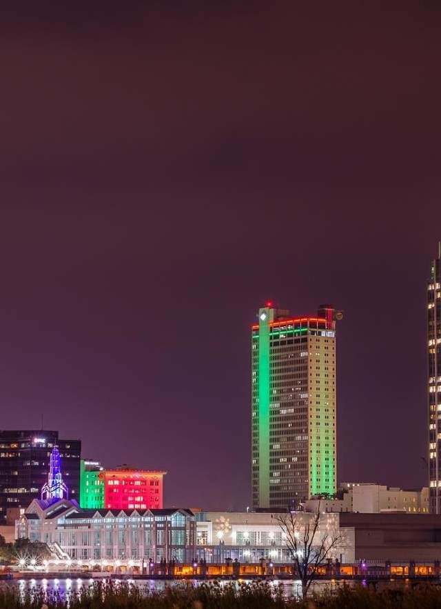 The Mobile skyline lit up for Christmas