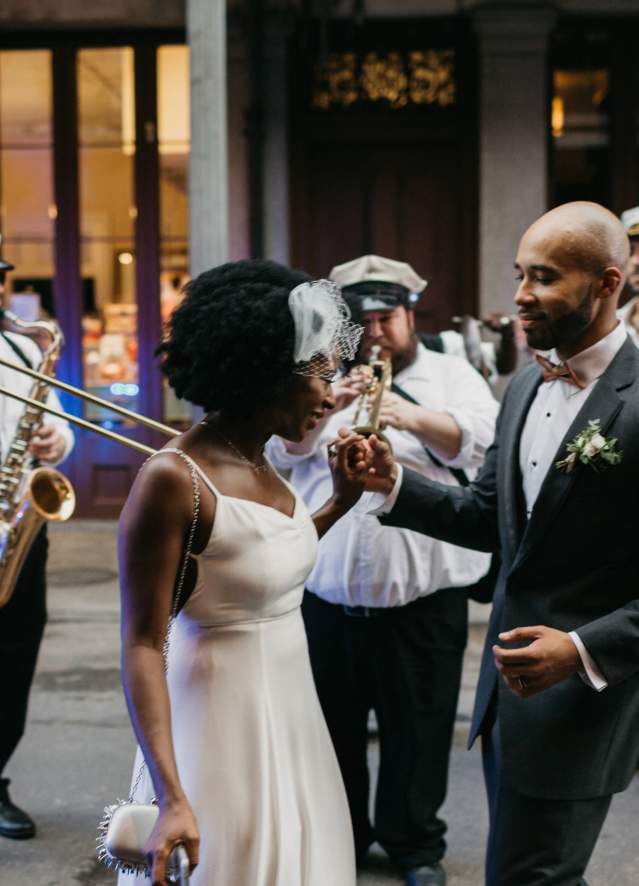 Bride and Groom Dancing in the Street