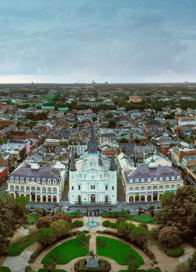 St. Louis Cathedral in Jackson Square, Aerial cityscape