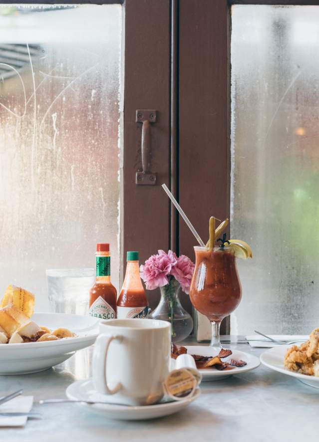 Bananas Foster French Toast and Breakfast Seafood Platter - Brunch at Stanley