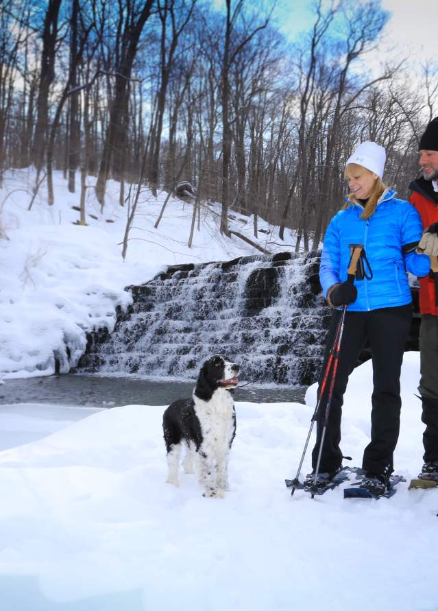 Cross country skiing with furry friend at Laurel Hill State Park, Somerset, PA