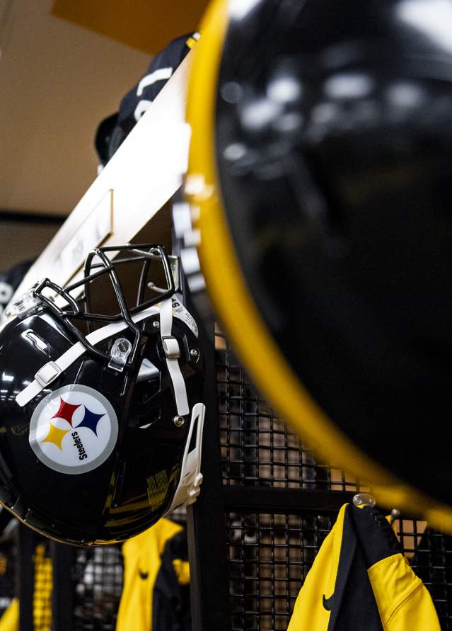 Steelers Helmets in the Locker Room