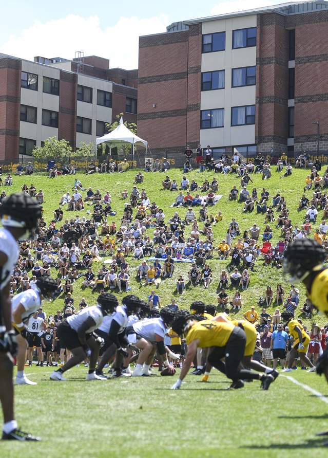 Steelers Training Camp players with crowd