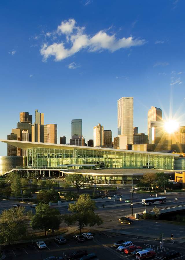 The Colorado Convention Center and downtown Denver's skyline.